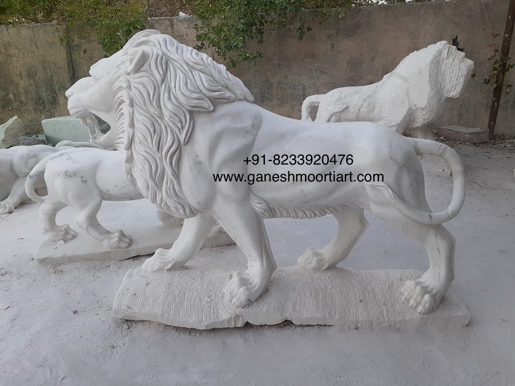 Outdoor Black Marble lions statue