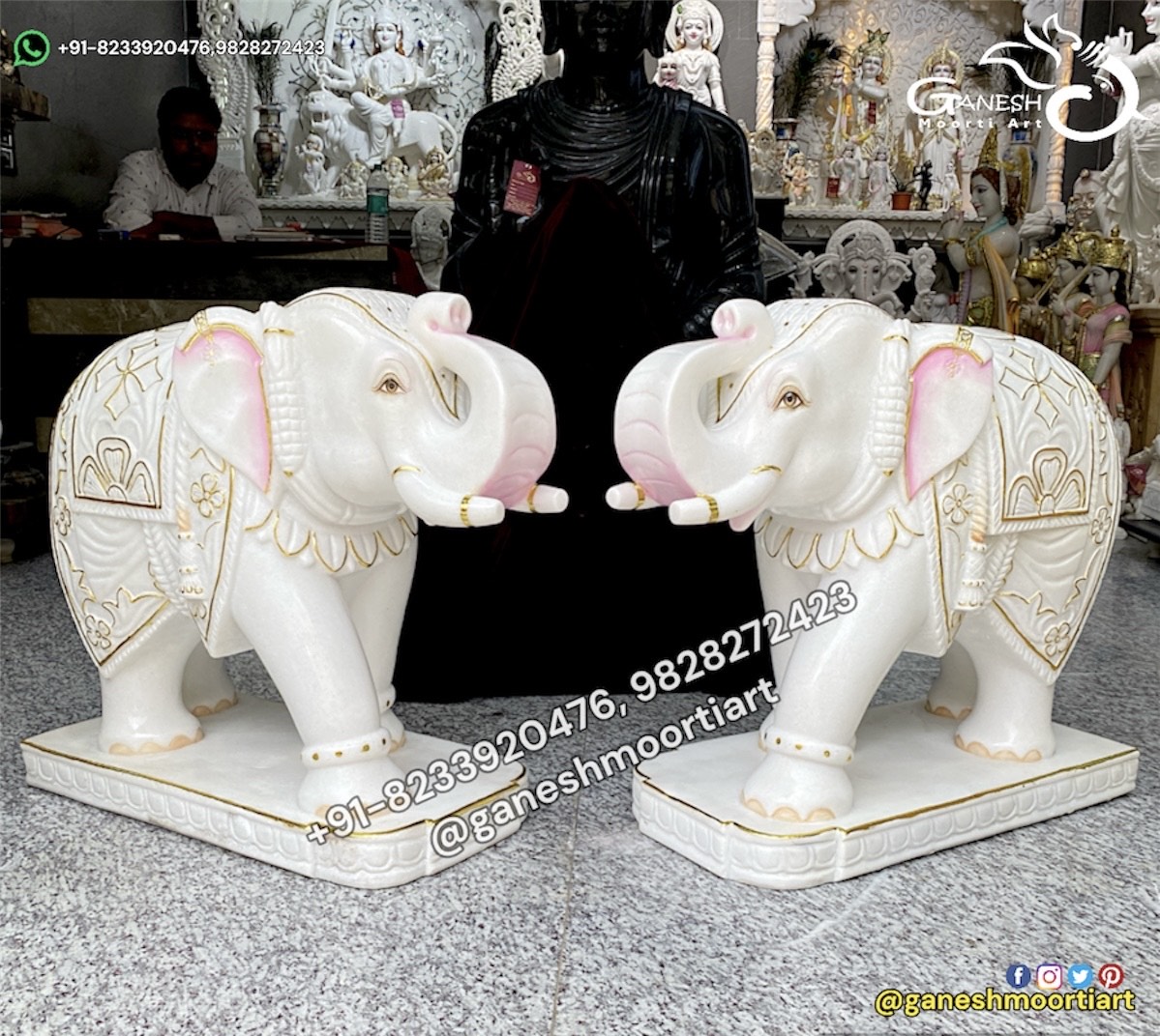 3 feet marble elephant statue for home entrance