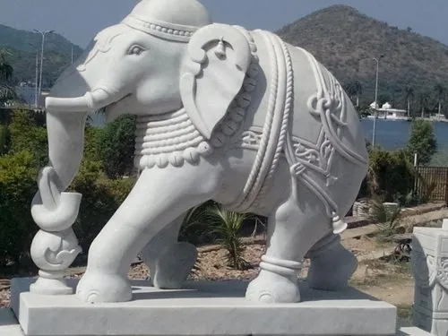 White Marble Elephant Statue for outdoor Decoration